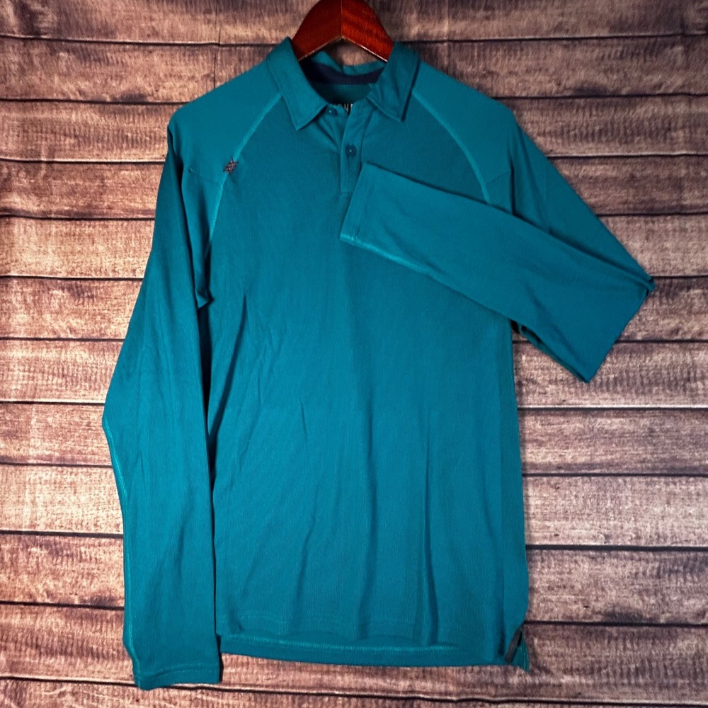 Rhone Mens Delta Pique Long Sleeve Performance Polo Shirt Teal Blue Size S Golf